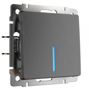 WL04-SW-1G-2W-LED/ Выключатель одноклавишный проходной с подсветкой (графит рифленый)